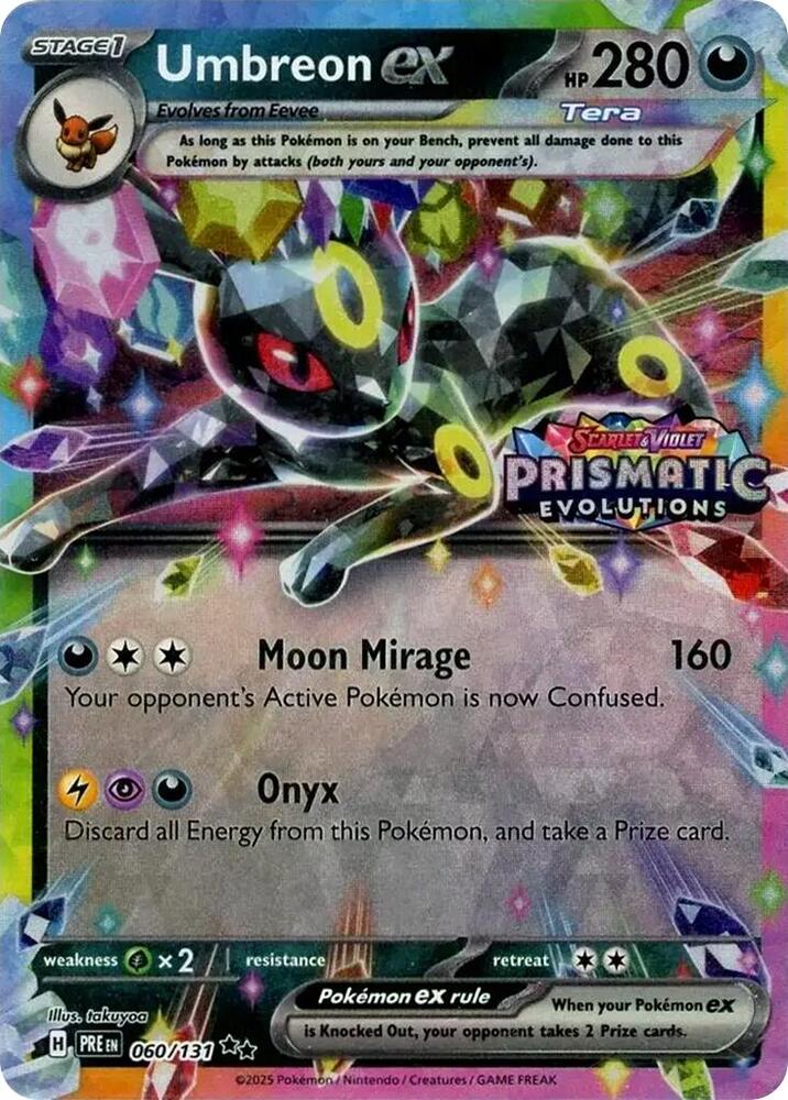 Buy Pokemon cards Australia - Umbreon EX 060/131 Stamped Sealed - Premium Raw Card from Monster Mart - Pokémon Card Emporium - Shop now at Monster Mart - Pokémon Cards Australia. EX, NEW 30 Apr, Prismatic Evolutions, Promo, Promotional, Sealed, Stamped
