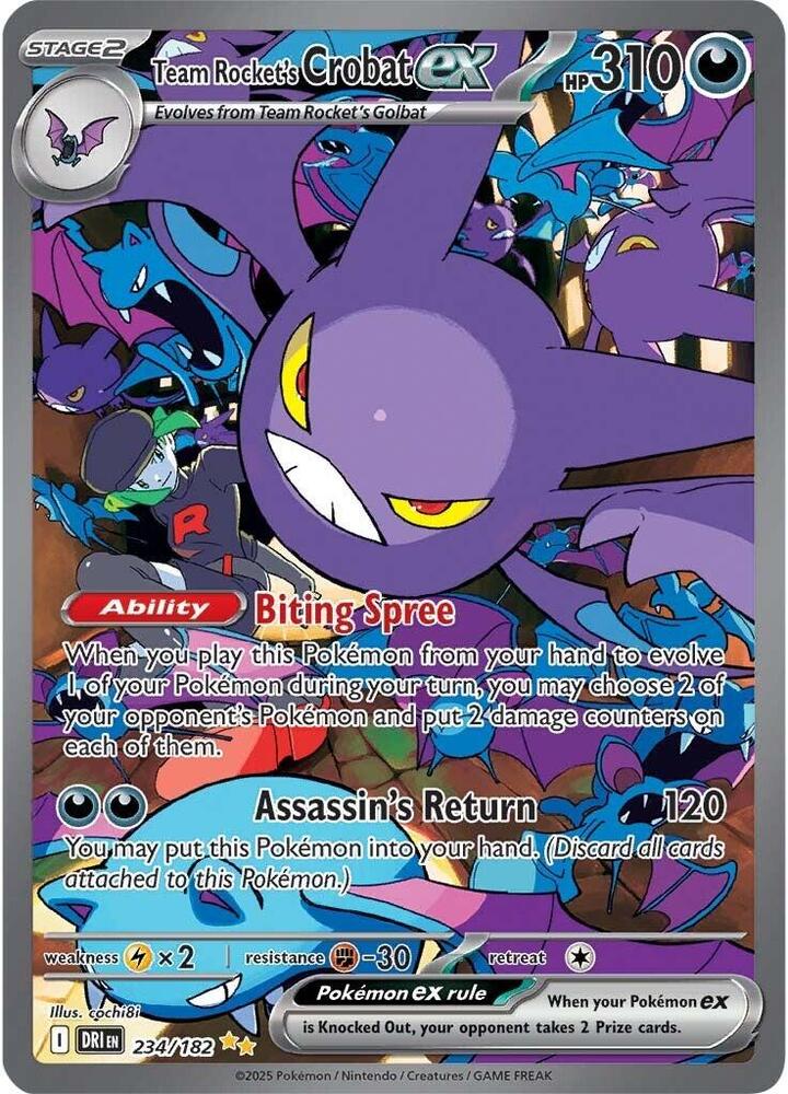 Buy Pokemon cards Australia - Team Rocket's Crobat EX 234/182 - Premium Raw Card from Monster Mart - Pokémon Card Emporium - Shop now at Monster Mart - Pokémon Cards Australia. Destined Rivals, EX, NEW 11 JUN, Special Illustration Rare