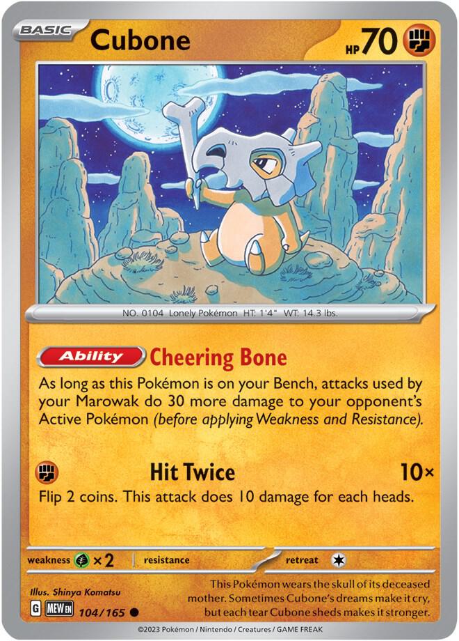 Cubone Reverse Holo 104/165 - Monster Mart - Pokémon Cards Australia