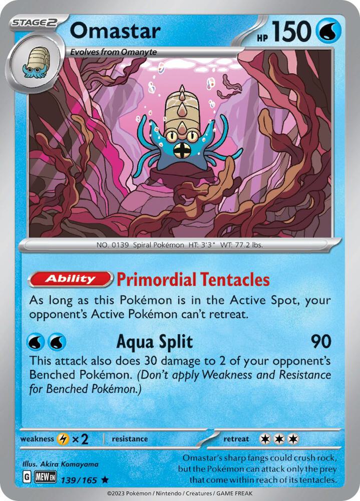 Omastar Reverse Holo 139/165 - Monster Mart - Pokémon Cards Australia