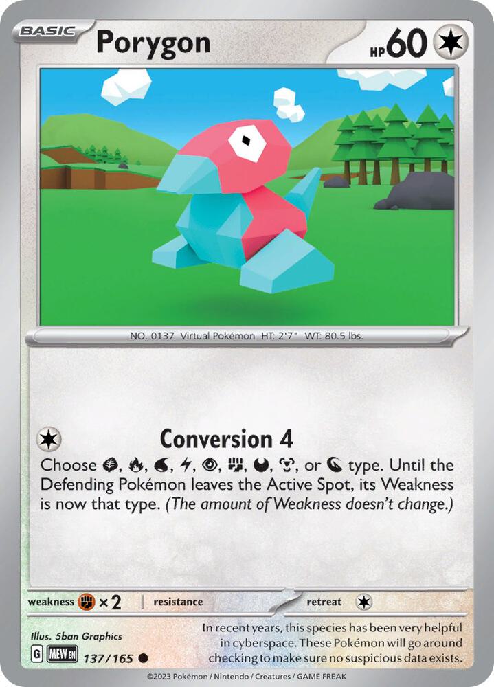 Porygon Reverse Holo 137/165 - Monster Mart - Pokémon Cards Australia