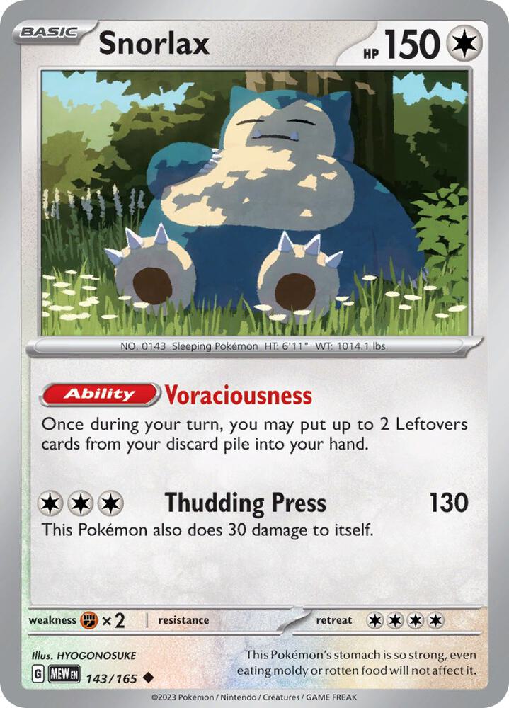 Snorlax Reverse Holo 143/165 - Monster Mart - Pokémon Cards Australia