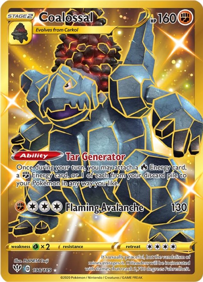 Buy Pokemon cards Australia - Coalossal 198/189 - Premium Raw Card from Monster Mart - Pokémon Card Emporium - Shop now at Monster Mart - Pokémon Cards Australia. Darkness Ablaze, Gold, MMB10, Secret Rare