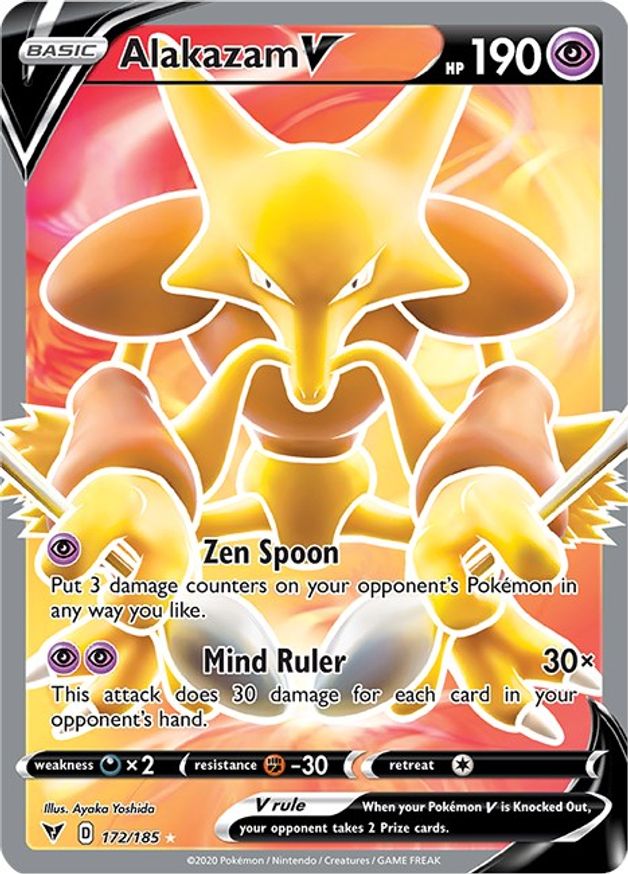 Buy Pokemon cards Australia - Alakazam V 172/185 - Premium Raw Card from Monster Mart - Pokémon Card Emporium - Shop now at Monster Mart - Pokémon Cards Australia. Full Art, Vivid Voltage