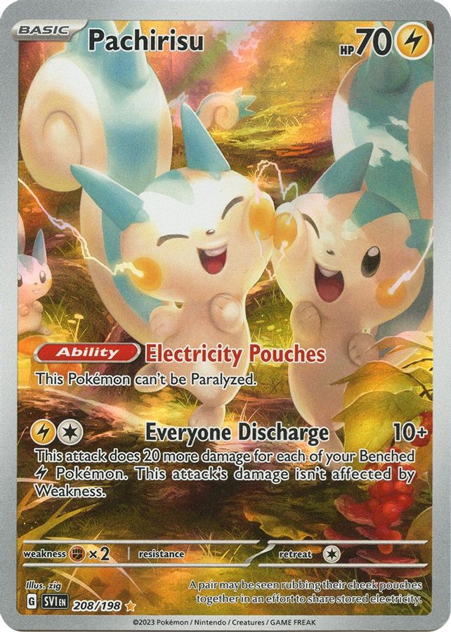 Buy Pokemon cards Australia - Pachirisu 208/198 - Premium from Monster Mart - Pokémon Card Emporium - Shop now at Monster Mart - Pokémon Cards Australia. Illustration Rare, Scarlet & Violet, Scarlet & Violet Base Set