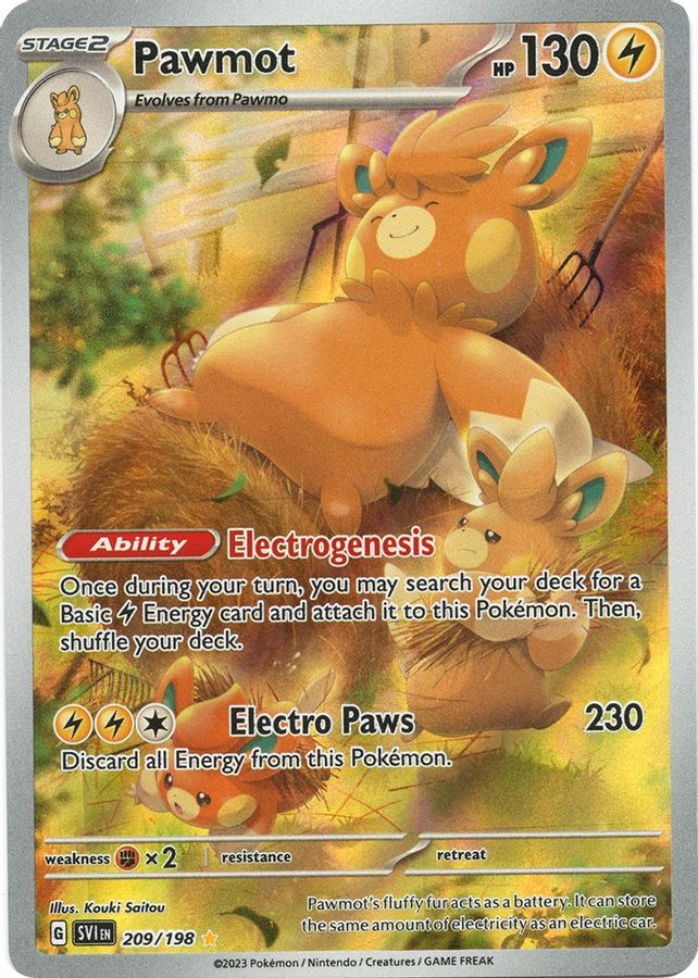 Buy Pokemon cards Australia - Pawmot 209/198 - Premium Raw Card from Monster Mart - Pokémon Card Emporium - Shop now at Monster Mart - Pokémon Cards Australia. Illustration Rare, Scarlet & Violet, Scarlet & Violet Base Set