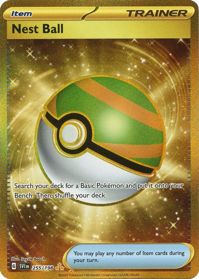 Buy Pokemon cards Australia - Nest Ball 255/198 - Premium from Monster Mart - Pokémon Card Emporium - Shop now at Monster Mart - Pokémon Cards Australia. Gold, Hyper Rare, Scarlet & Violet, Scarlet & Violet Base Set