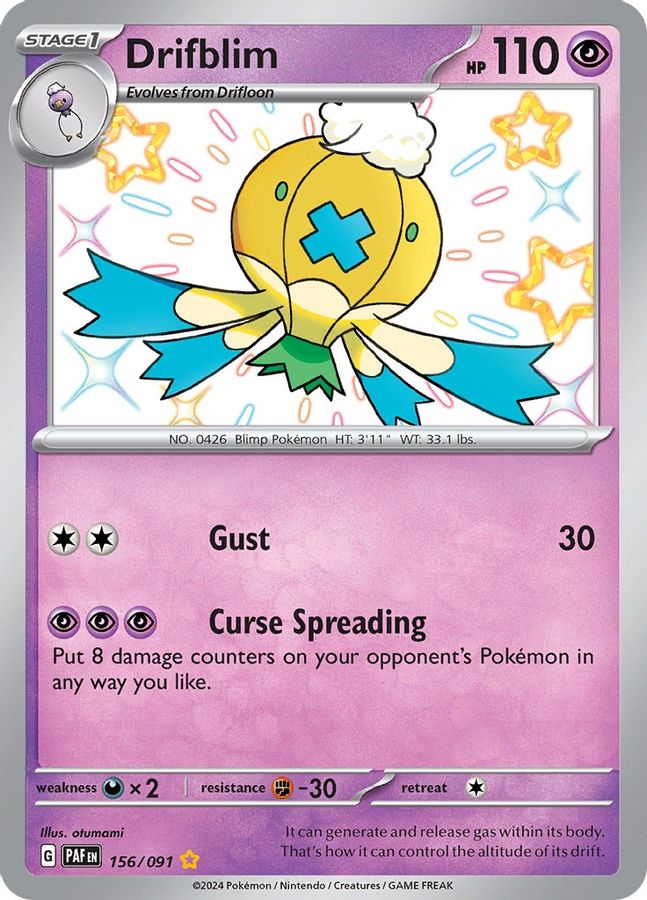 Buy Pokemon cards Australia - Drifblim 156/091 - Premium Raw Card from Monster Mart - Pokémon Card Emporium - Shop now at Monster Mart - Pokémon Cards Australia. Baby Shiny, MMB20, New 11 Mar, Paldean Fates, Shiny Rare