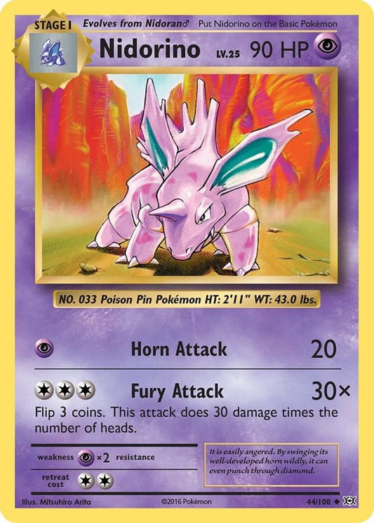 Buy Pokemon cards Australia - Nidorino LV.25 Reverse Holo 44/108 - Premium Raw Card from Monster Mart - Pokémon Card Emporium - Shop now at Monster Mart - Pokémon Cards Australia. Evolutions, New 8 Apr, XY
