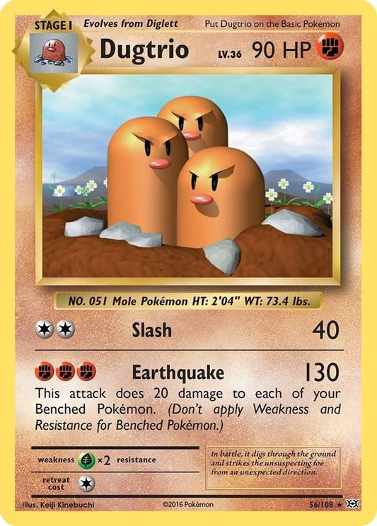 Buy Pokemon cards Australia - Dugtrio Reverse Holo 56/108 - Premium Raw Card from Monster Mart - Pokémon Card Emporium - Shop now at Monster Mart - Pokémon Cards Australia. Evolutions, MMB40, New 8 Apr, XY