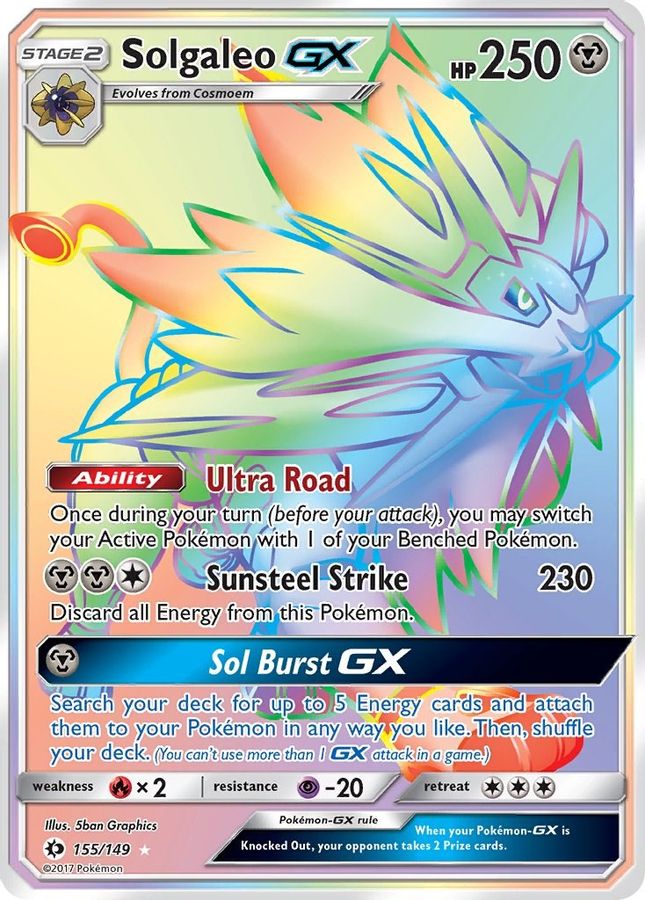 Buy Pokemon cards Australia - Solgaleo GX 155/149 - Premium Raw Card from Monster Mart - Pokémon Card Emporium - Shop now at Monster Mart - Pokémon Cards Australia. GX, MMB10, New 8 Apr, Rainbow, Secret Rare, SM