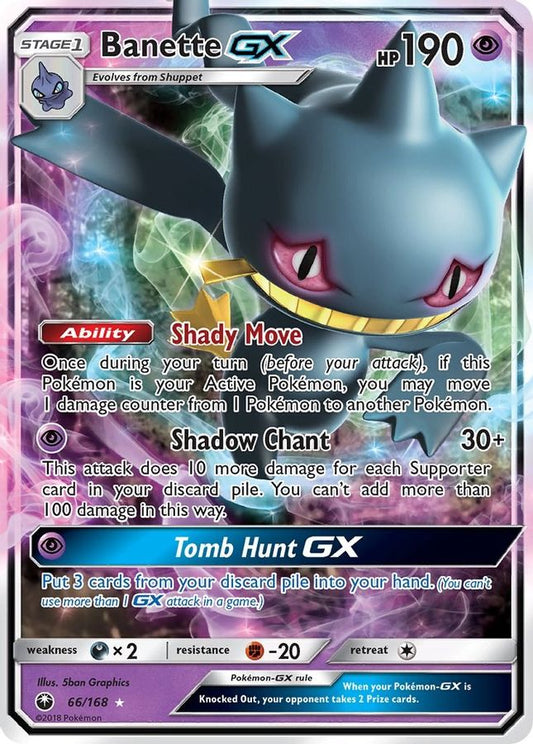 Buy Pokemon cards Australia - Banette GX 66/168 - Premium Raw Card from Monster Mart - Pokémon Card Emporium - Shop now at Monster Mart - Pokémon Cards Australia. Celestial Storm, GX, NEW 8 May