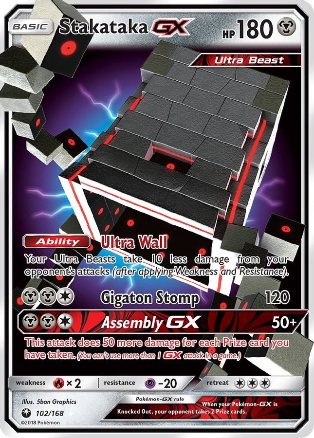 Buy Pokemon cards Australia - Stakataka GX 102/168 - Premium Raw Card from Monster Mart - Pokémon Card Emporium - Shop now at Monster Mart - Pokémon Cards Australia. Celestial Storm, GX, NEW 8 May, SM