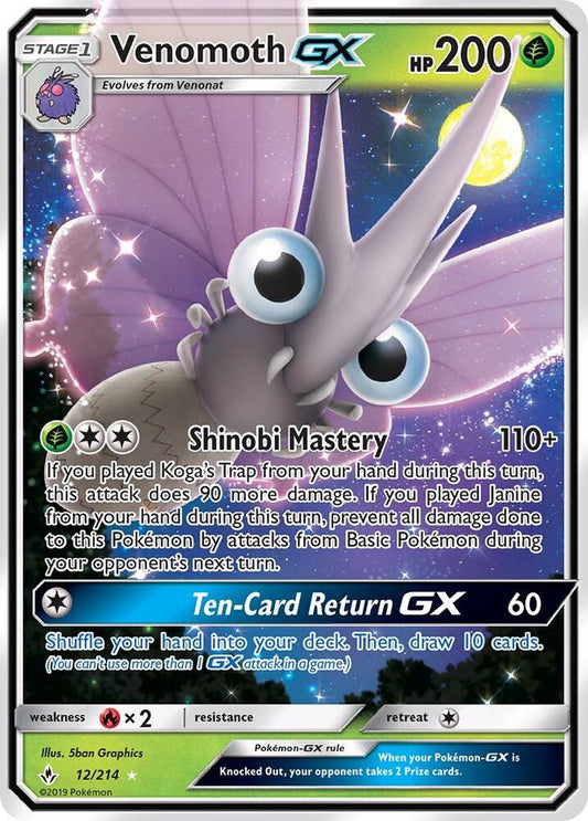 Buy Pokemon cards Australia - Venomoth GX 12/214 - Premium Raw Card from Monster Mart - Pokémon Card Emporium - Shop now at Monster Mart - Pokémon Cards Australia. GX, NEW 5 Dec, SM, Ultra Rare, Unbroken Bonds