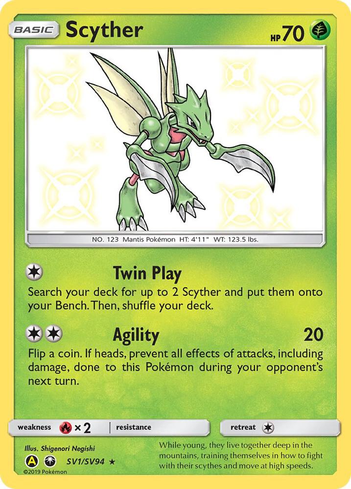 Buy Pokemon cards Australia - Scyther SV1/SV94 - Premium Raw Card from Monster Mart - Pokémon Card Emporium - Shop now at Monster Mart - Pokémon Cards Australia. Baby Shiny, Hidden Fates, NEW 6 MAR, Shiny Holo Rare, Shiny Vault