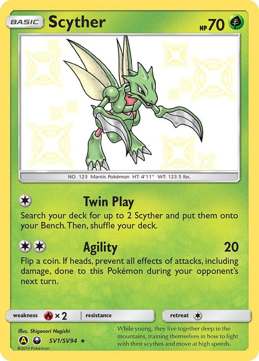 Buy Pokemon cards Australia - Scyther SV1/SV94 - Premium Raw Card from Monster Mart - Pokémon Card Emporium - Shop now at Monster Mart - Pokémon Cards Australia. Baby Shiny, Hidden Fates, NEW 6 MAR, Shiny Holo Rare, Shiny Vault