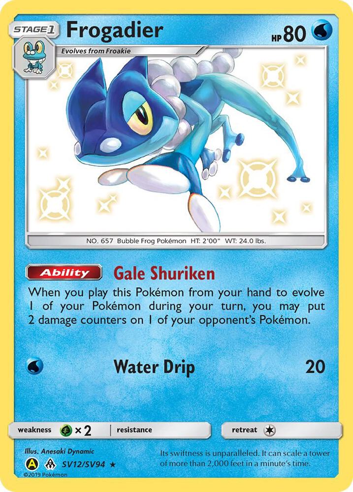 Buy Pokemon cards Australia - Frogadier SV12/SV94 - Premium Raw Card from Monster Mart - Pokémon Card Emporium - Shop now at Monster Mart - Pokémon Cards Australia. Baby Shiny, Hidden Fates, NEW 6 MAR, Shiny Holo Rare, Shiny Vault