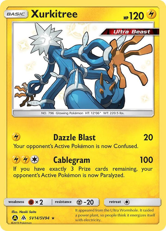 Buy Pokemon cards Australia - Xurkitree SV14/SV94 - Premium Raw Card from Monster Mart - Pokémon Card Emporium - Shop now at Monster Mart - Pokémon Cards Australia. Baby Shiny, Hidden Fates, NEW 6 MAR, Shiny Holo Rare, Shiny Vault