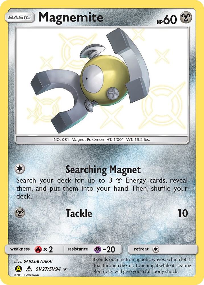 Buy Pokemon cards Australia - Magnemite SV27/SV94 - Premium Raw Card from Monster Mart - Pokémon Card Emporium - Shop now at Monster Mart - Pokémon Cards Australia. Baby Shiny, Hidden Fates, NEW 6 MAR, Shiny Holo Rare, Shiny Vault