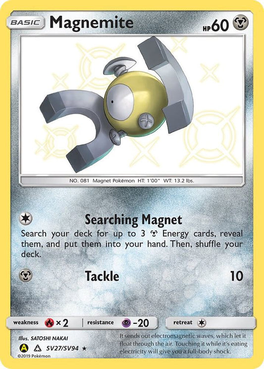 Buy Pokemon cards Australia - Magnemite SV27/SV94 - Premium Raw Card from Monster Mart - Pokémon Card Emporium - Shop now at Monster Mart - Pokémon Cards Australia. Baby Shiny, Hidden Fates, NEW 6 MAR, Shiny Holo Rare, Shiny Vault