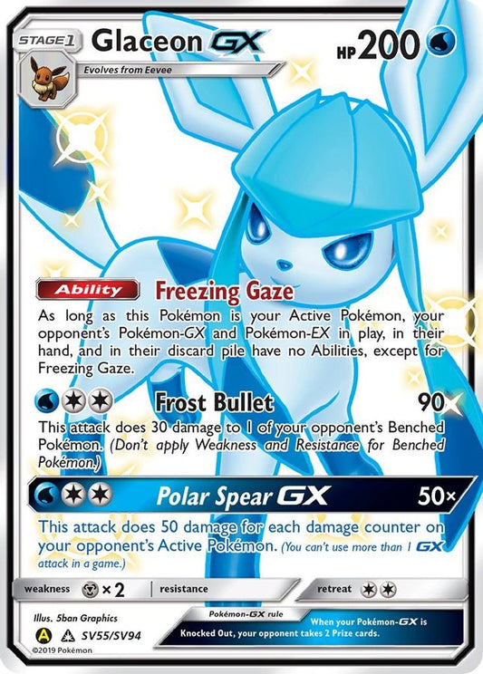 Buy Pokemon cards Australia - Glaceon GX SV55/SV94 - Premium Raw Card from Monster Mart - Pokémon Card Emporium - Shop now at Monster Mart - Pokémon Cards Australia. GX, Hidden Fates, New 24 Apr, Shiny Holo Rare, Shiny Vault