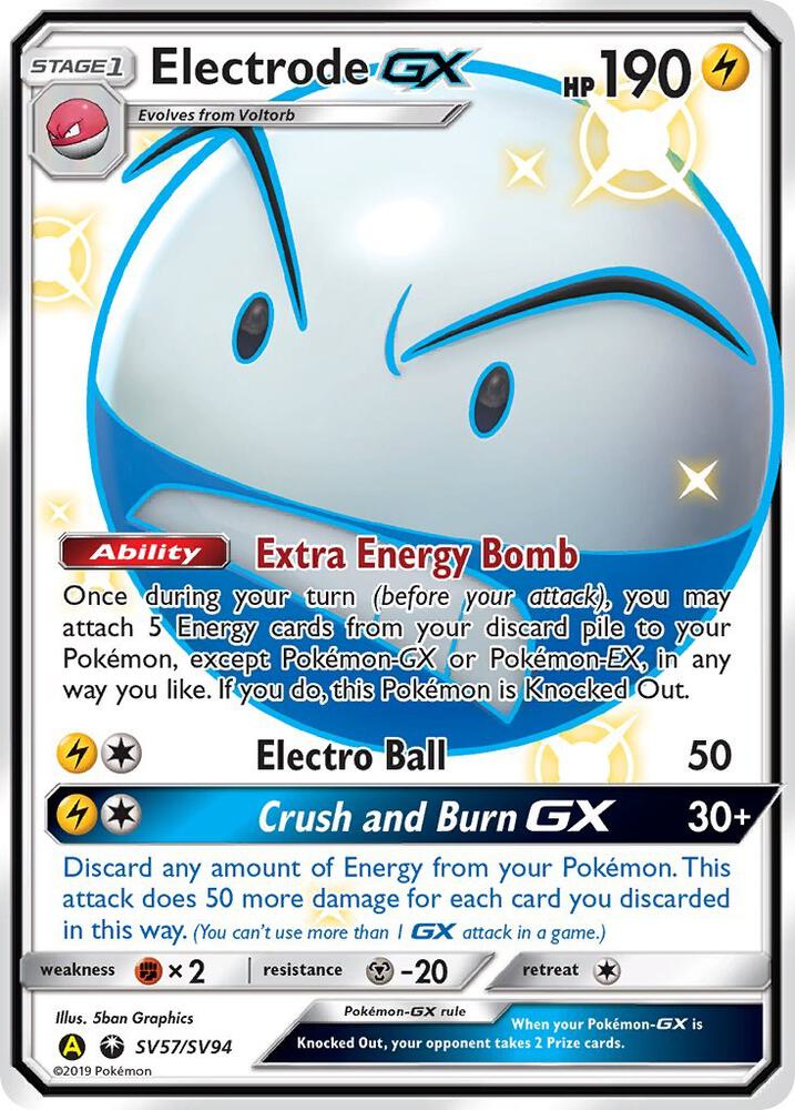 Buy Pokemon cards Australia - Electrode GX SV57/SV94 - Premium Raw Card from Monster Mart - Pokémon Card Emporium - Shop now at Monster Mart - Pokémon Cards Australia. GX, Hidden Fates, NEW 6 MAR, Shiny Holo Rare, Shiny Vault