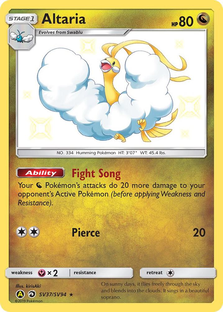 Buy Pokemon cards Australia - Altaria SV37/SV94 - Premium Raw Card from Monster Mart - Pokémon Card Emporium - Shop now at Monster Mart - Pokémon Cards Australia. Baby Shiny, Hidden Fates, NEW 6 MAR, Shiny Holo Rare, Shiny Vault
