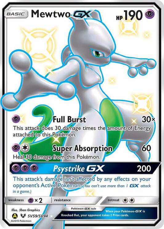 Buy Pokemon cards Australia - Mewtwo GX SV59/SV94 - Premium Raw Card from Monster Mart - Pokémon Card Emporium - Shop now at Monster Mart - Pokémon Cards Australia. GX, Hidden Fates, NEW 6 MAR, Shiny Holo Rare, Shiny Vault