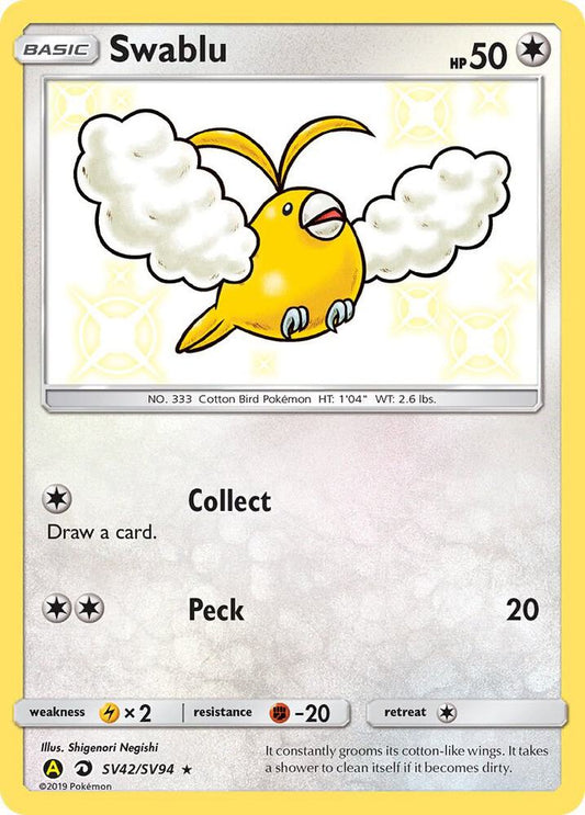 Buy Pokemon cards Australia - Swablu SV42/SV94 - Premium Raw Card from Monster Mart - Pokémon Card Emporium - Shop now at Monster Mart - Pokémon Cards Australia. Baby Shiny, Hidden Fates, NEW 6 MAR, Shiny Holo Rare, Shiny Vault