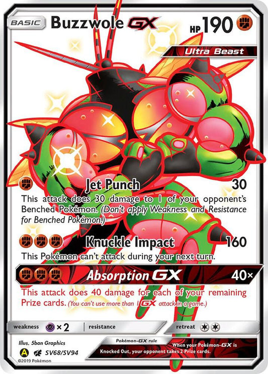 Buy Pokemon cards Australia - Buzzwole GX SV68/SV94 - Premium Raw Card from Monster Mart - Pokémon Card Emporium - Shop now at Monster Mart - Pokémon Cards Australia. GX, Hidden Fates, NEW 6 MAR, Shiny Holo Rare, Shiny Vault