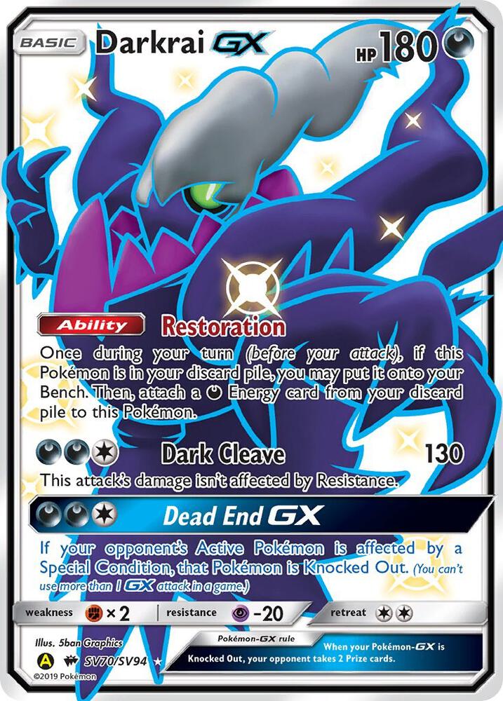 Buy Pokemon cards Australia - Darkrai GX SV70/SV94 - Premium Raw Card from Monster Mart - Pokémon Card Emporium - Shop now at Monster Mart - Pokémon Cards Australia. GX, Hidden Fates, NEW 6 MAR, Shiny Holo Rare, Shiny Vault