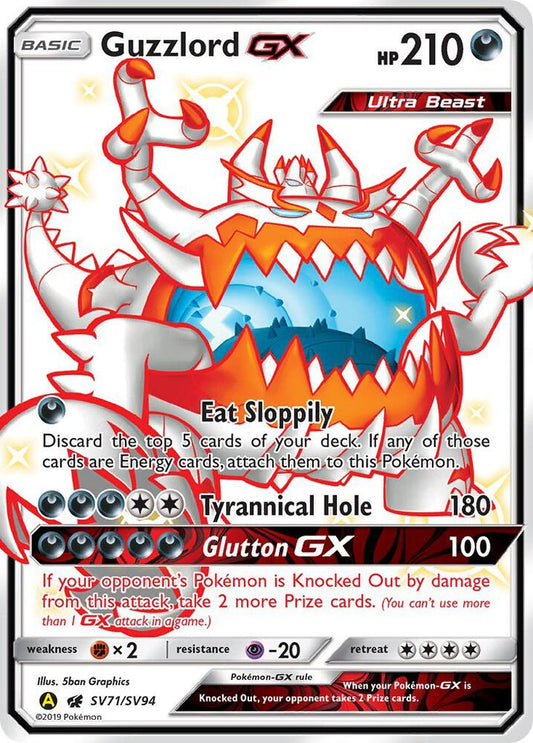 Buy Pokemon cards Australia - Guzzlord GX SV71/SV94 - Premium Raw Card from Monster Mart - Pokémon Card Emporium - Shop now at Monster Mart - Pokémon Cards Australia. GX, Hidden Fates, NEW 6 MAR, Shiny Holo Rare, Shiny Vault