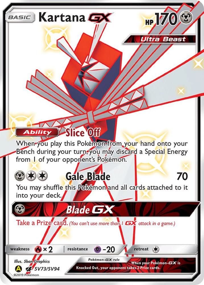Buy Pokemon cards Australia - Kartana GX SV73/SV94 - Premium Raw Card from Monster Mart - Pokémon Card Emporium - Shop now at Monster Mart - Pokémon Cards Australia. GX, Hidden Fates, NEW 6 MAR, Shiny Holo Rare, Shiny Vault
