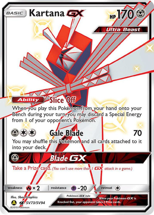 Buy Pokemon cards Australia - Kartana GX SV73/SV94 - Premium Raw Card from Monster Mart - Pokémon Card Emporium - Shop now at Monster Mart - Pokémon Cards Australia. GX, Hidden Fates, NEW 6 MAR, Shiny Holo Rare, Shiny Vault