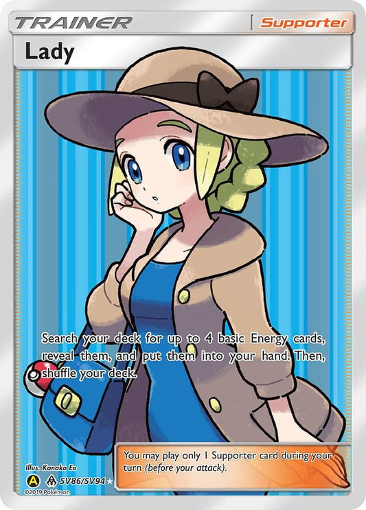 Buy Pokemon cards Australia - Lady SV86/SV94 - Premium Raw Card from Monster Mart - Pokémon Card Emporium - Shop now at Monster Mart - Pokémon Cards Australia. Hidden Fates, NEW 6 MAR, Shiny Holo Rare, Shiny Vault, Trainer