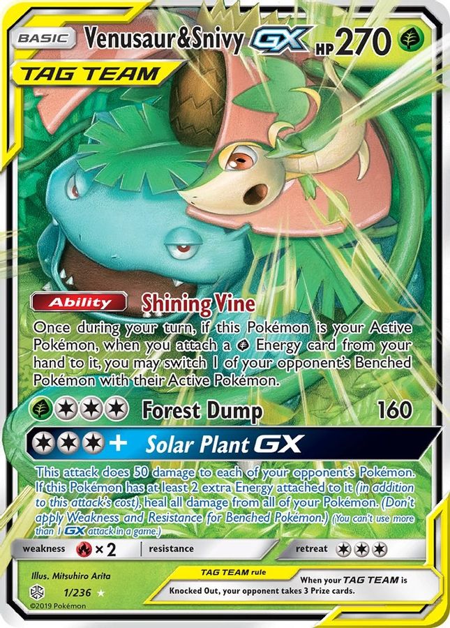 Buy Pokemon cards Australia - Venusaur & Snivy GX 1/236 - Premium Raw Card from Monster Mart - Pokémon Card Emporium - Shop now at Monster Mart - Pokémon Cards Australia. Cosmic Eclipse, GX, Tag Team