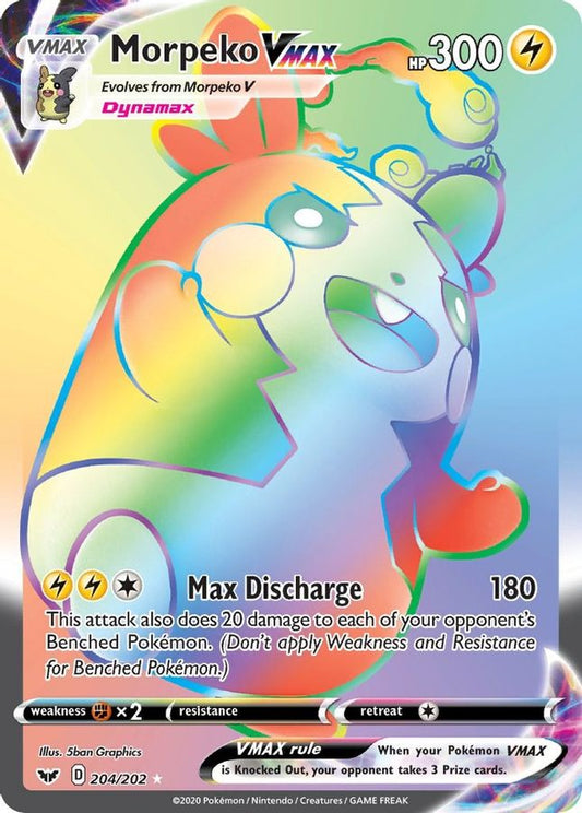 Buy Pokemon cards Australia - Morpeko VMAX 204/202 - Premium Raw Card from Monster Mart - Pokémon Card Emporium - Shop now at Monster Mart - Pokémon Cards Australia. NEW 1 July, NEW 27 Jun, Rainbow, Secret Rare, Sowrd & Shield, Sowrd & Shield Base Set, VMAX