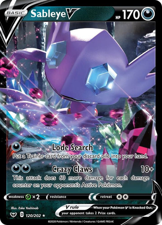 Buy Pokemon cards Australia - Sableye V 120/202 - Premium Raw Card from Monster Mart - Pokémon Card Emporium - Shop now at Monster Mart - Pokémon Cards Australia. NEW 30 Apr, Sword & Shield Base Set