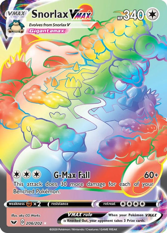 Buy Pokemon cards Australia - Snorlax VMAX 206/202 - Premium Raw Card from Monster Mart - Pokémon Card Emporium - Shop now at Monster Mart - Pokémon Cards Australia. New 24 Apr, Rainbow, Secret Rare, Sword & Shield, Sword & Shield Base Set, VMAX