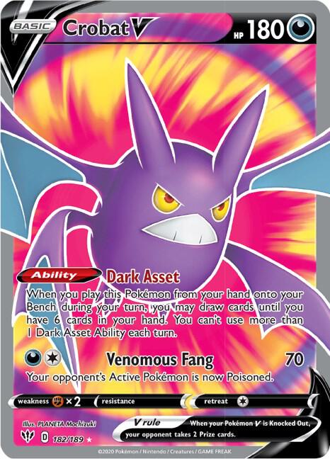 Buy Pokemon cards Australia - Crobat V 182/189 - Premium Raw Card from Monster Mart - Pokémon Card Emporium - Shop now at Monster Mart - Pokémon Cards Australia. Darkness Ablaze, Full Art, NEW 15 Jul
