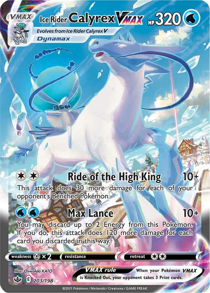 Buy Pokemon cards Australia - Calyrex VMAX 203/198 - Premium Raw Card from Monster Mart - Pokémon Card Emporium - Shop now at Monster Mart - Pokémon Cards Australia. Alt Art, Alternate Art, Chilling Reign, Ice Rider, New 28 MAR, Secret Rare, VMAX