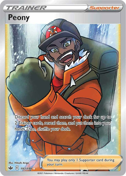Buy Pokemon cards Australia - Peony 197/198 - Premium Raw Card from Monster Mart - Pokémon Card Emporium - Shop now at Monster Mart - Pokémon Cards Australia. Chilling Reign, NEW 25 Feb, Trainer, Ultra Rare