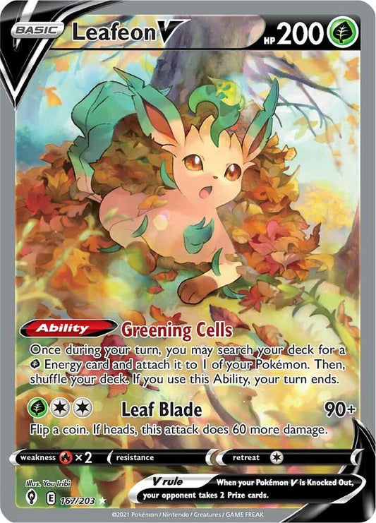 Buy Pokemon cards Australia - Leafeon V 167/203 - Premium Raw Card from Monster Mart - Pokémon Card Emporium - Shop now at Monster Mart - Pokémon Cards Australia. Alt Art, Alternate Art, Evolving Skies, New 28 MAR, Ultra Rare