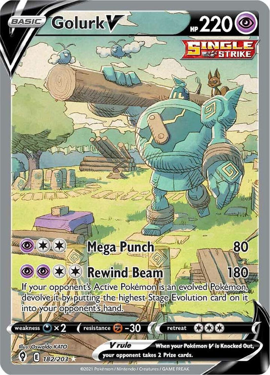 Buy Pokemon cards Australia - Golurk V 182/203 - Premium Raw Card from Monster Mart - Pokémon Card Emporium - Shop now at Monster Mart - Pokémon Cards Australia. Alt Art, Alternate Art, Alternate Full Art, Evolving Skies, New 28 MAR, Ultra Rare