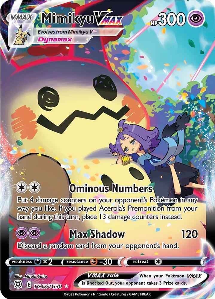 Buy Pokemon cards Australia - Mimikyu VMAX TG17/TG30 - Premium Raw Card from Monster Mart - Pokémon Card Emporium - Shop now at Monster Mart - Pokémon Cards Australia. Brilliant Stars, NEW 3 Feb, Trainer Gallery, VMAX