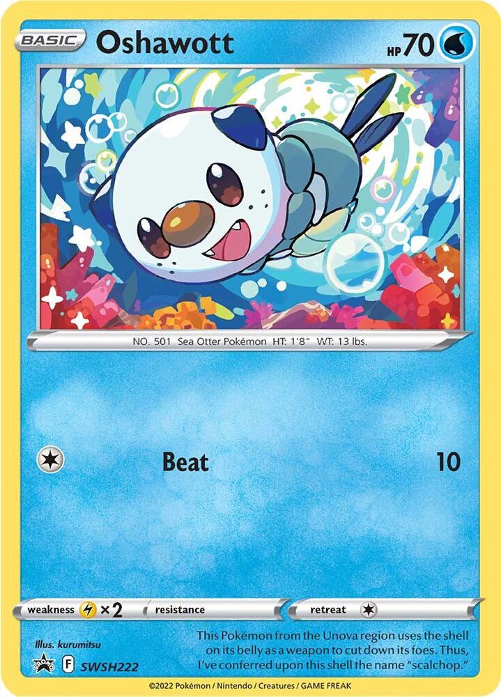 Buy Pokemon cards Australia - Oshawott SWSH222 - Premium Raw Card from Monster Mart - Pokémon Card Emporium - Shop now at Monster Mart - Pokémon Cards Australia. NEW 25 Feb, Promo, Promotional, Sword & Shield Promo