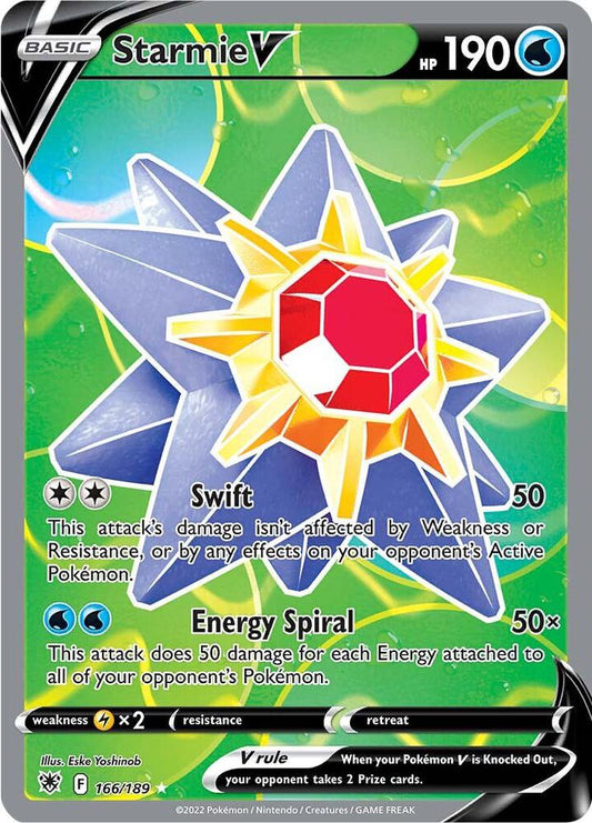 Buy Pokemon cards Australia - Starmie V 166/189 - Premium Raw Card from Monster Mart - Pokémon Card Emporium - Shop now at Monster Mart - Pokémon Cards Australia. Astral Radiance, Full Art, NEW 3 Feb