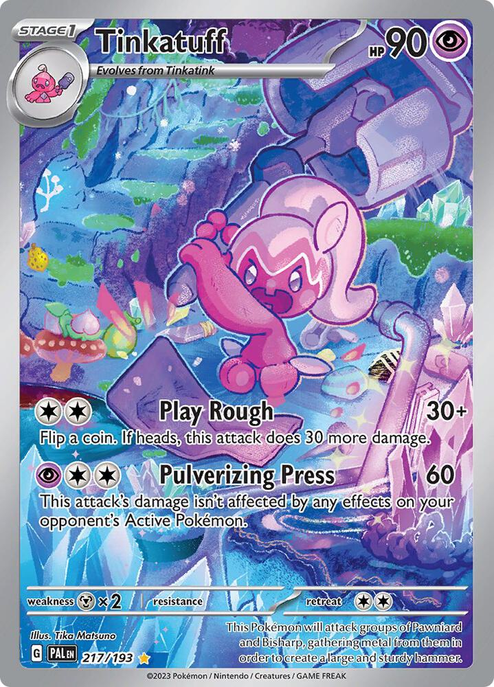Buy Pokemon cards Australia - Tinkatuff 217/193 - Premium Raw Card from Monster Mart - Pokémon Card Emporium - Shop now at Monster Mart - Pokémon Cards Australia. Illustration Rare, NEW 25 Feb, Paldea Evolved