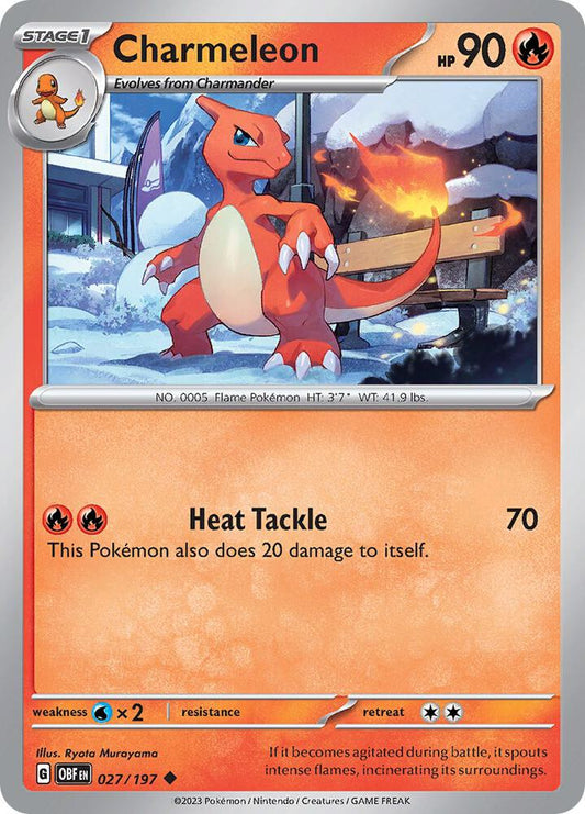 Buy Pokemon cards Australia - Charmeleon Reverse Holo 027/197 - Premium Raw Card from Monster Mart - Pokémon Card Emporium - Shop now at Monster Mart - Pokémon Cards Australia. NEW 11 JUN, Obsidian Flames, Reverse Holo