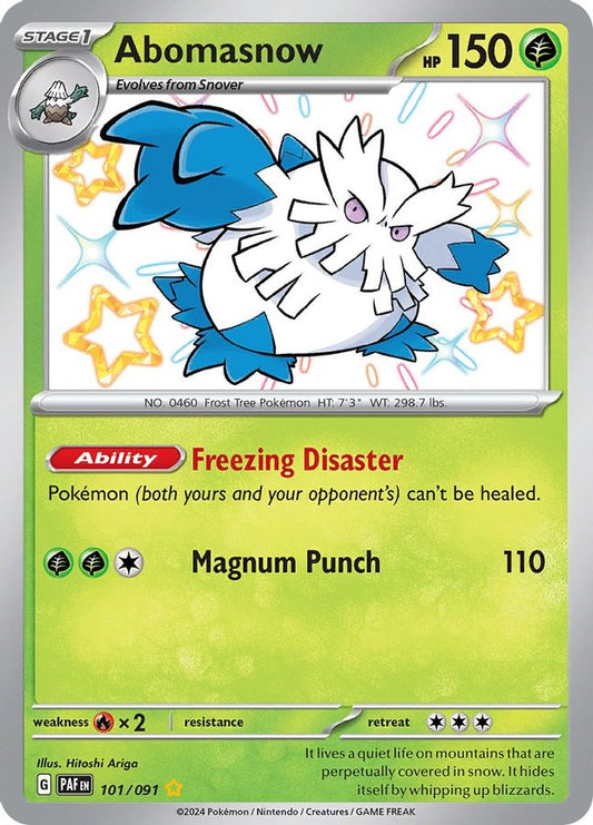 Buy Pokemon cards Australia - Abomasnow 101/091 - Premium Raw Card from Monster Mart - Pokémon Card Emporium - Shop now at Monster Mart - Pokémon Cards Australia. Baby Shiny, MMB30, New 2 Apr, Paldean Fates, Shiny Rare
